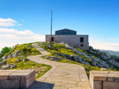 View of the mausoleum on Mount Lovcen in Cetinje, Montenegro.
