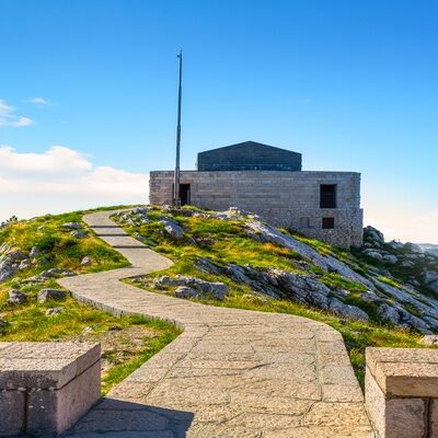 View of the mausoleum on Mount Lovcen in Cetinje, Montenegro.