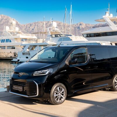 Black Toyota Proace Verso luxury transfer vehicle in Montenegro